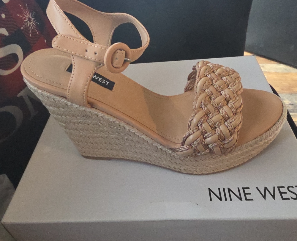 Nine West Beige Woven Wedges